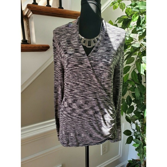 APT.9 Women's Gray Rayon V-Neck Long Sleeve Stretch Fitted Shirt Size Large - Picture 12 of 12